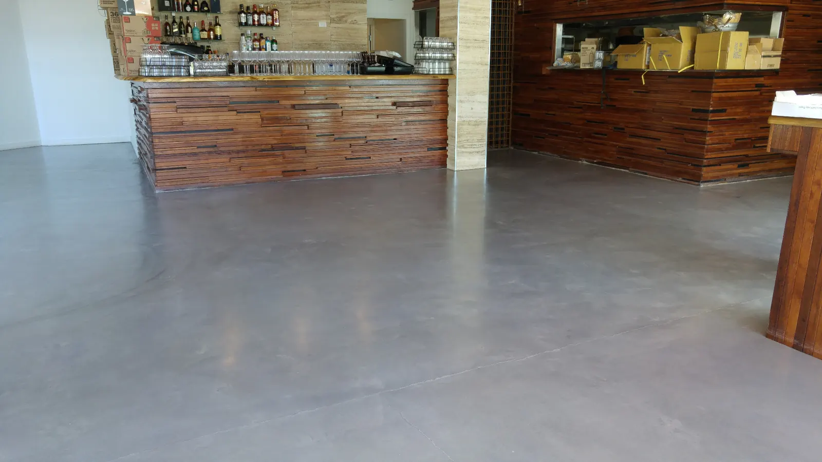 Polished concrete floor in a restaurant bar area