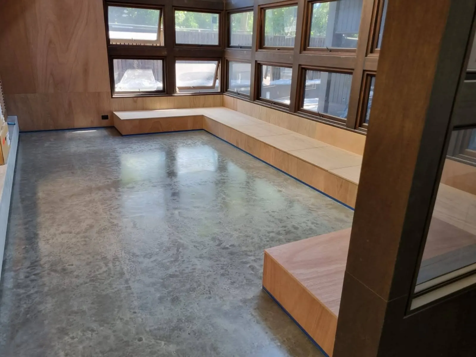 Sealed concrete floor finish in a commercial space