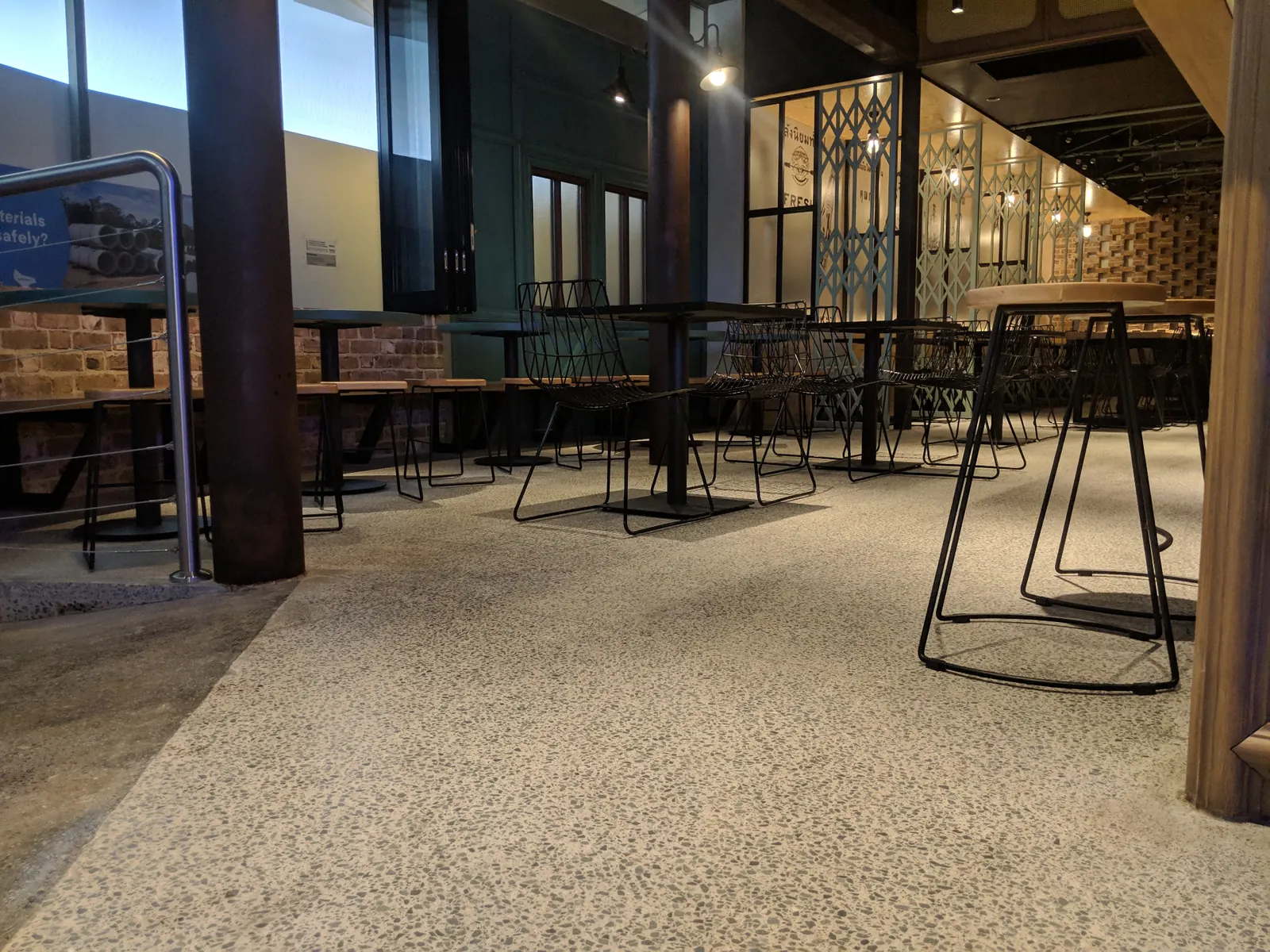 Polished concrete dining floor in a restaurant