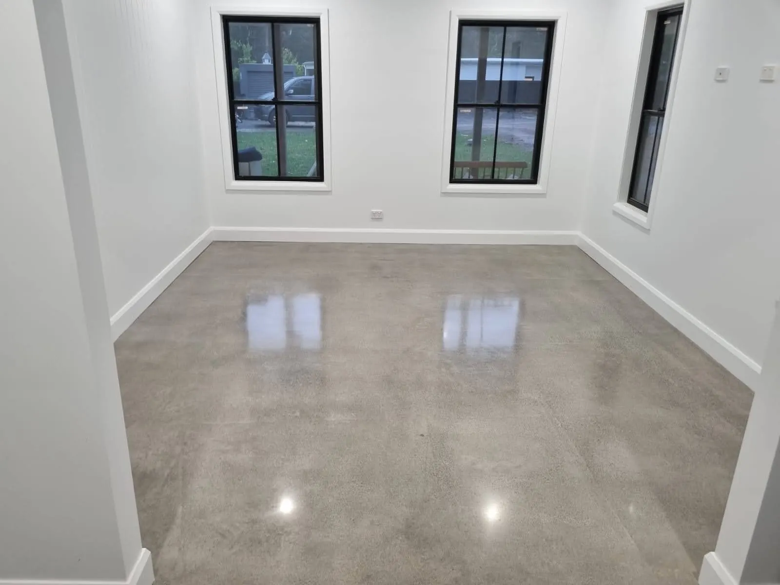 Polished concrete floor in a residential living room