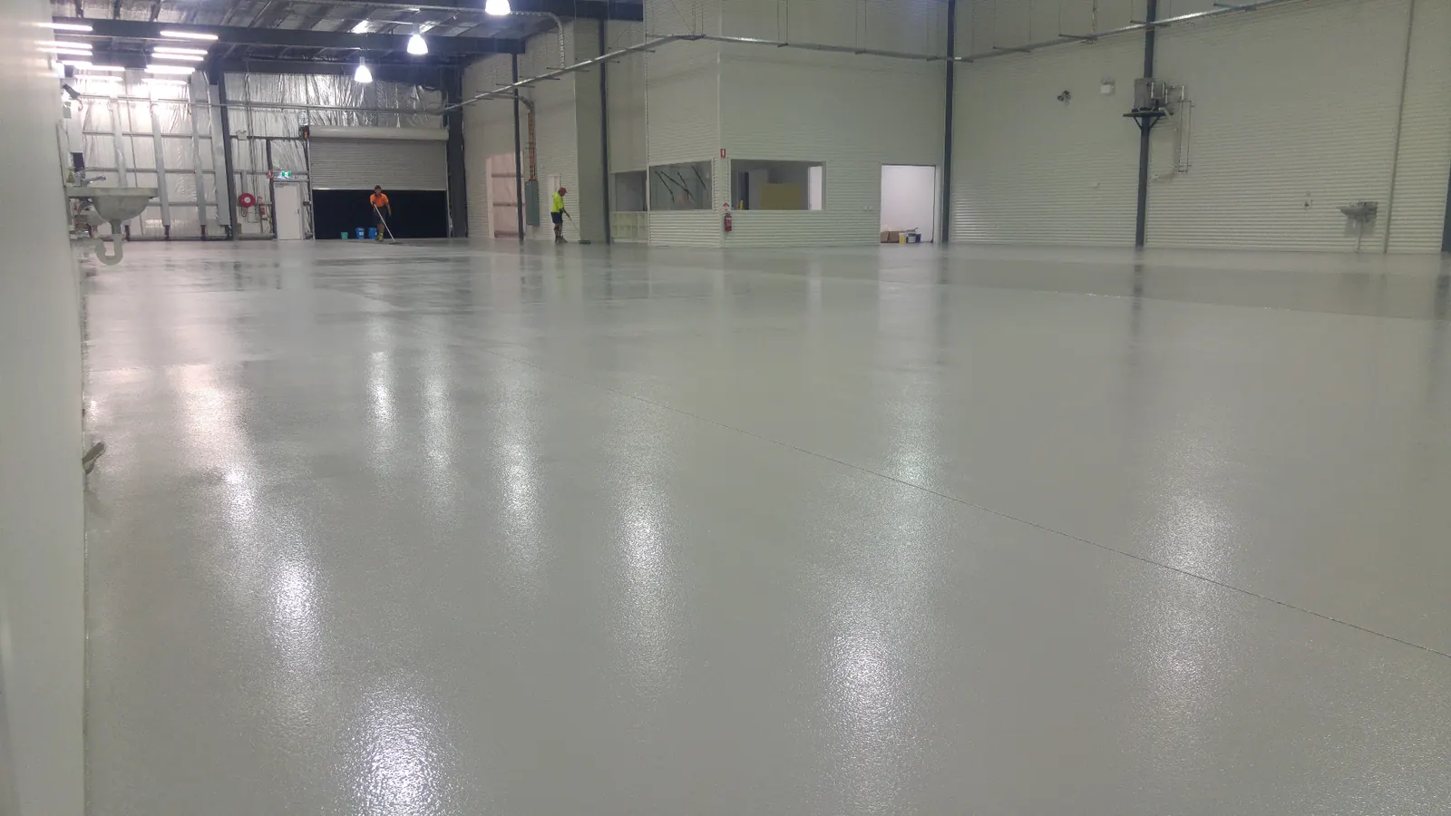 Large warehouse floor finished in polished concrete